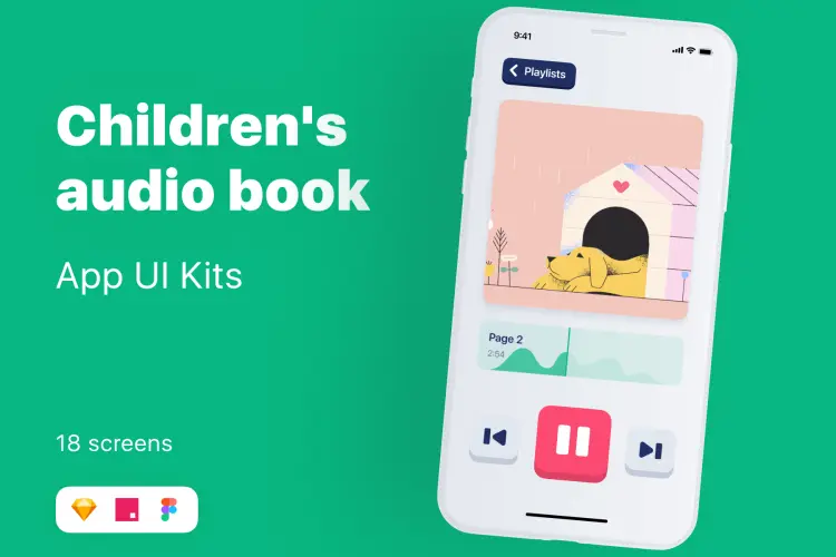 Children’s audio book App UI Kits 儿童有声读物 UI 套件