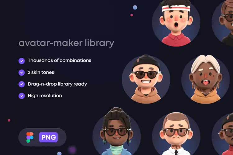 PEEPS 3D Avatar-Maker Library 21款高清时尚潮流3D立体卡通男生女生人物头像webp免抠图片素材
