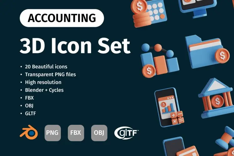 3D Accounting 20款财务会计账务数据报告app站位插图3D图标icon设计素材webp免抠图