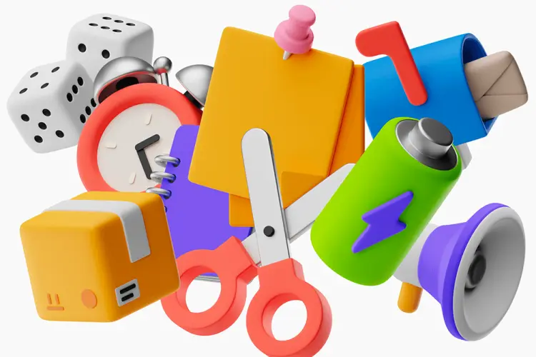 Booomps! 3D Icons Pack 70款潮流创意时尚卡通3D趣味办公文具摆件webp免抠icon图标素材