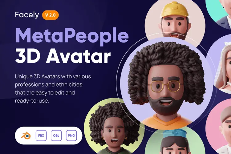 Facely V2 – MetaPeople 3D Avatar 20款创意趣味3D立体卡通人物头像插图插画webp免抠图片设计素材