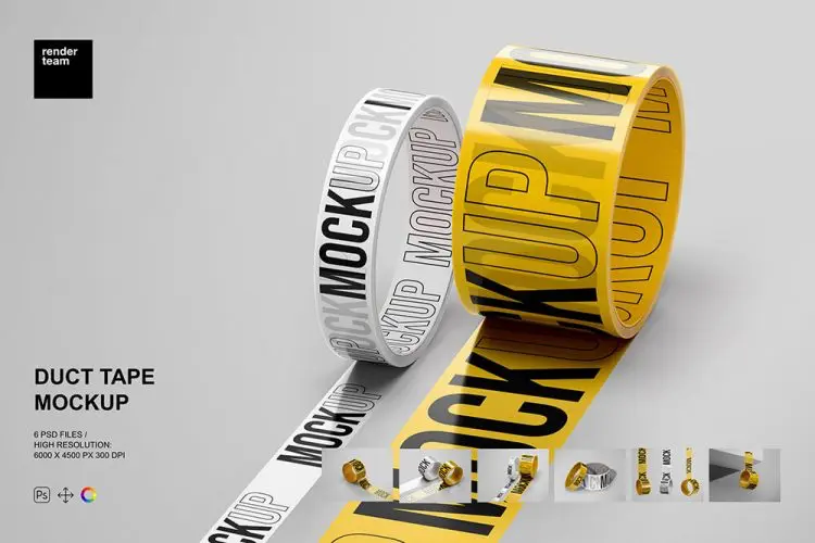Duct Tape Mockup Set 6款潮流时尚文创半透明logo胶带文具设计贴图ps样机素材展示效果