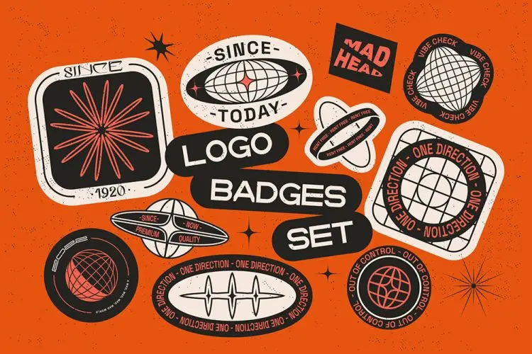 Editable Logo Badge Builder Set 时尚街头潮流复古酸性嘻哈Logo标志几何图形图标ai设计素材源文件