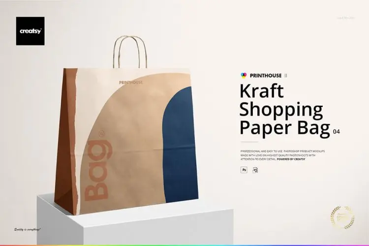 Kraft Shopping Paper Bag 4 Mockup 牛皮纸袋购物袋拎袋手提袋空白贴图ps样机素材国外设计模板