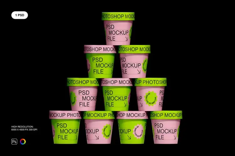 Ice Cream Mockup 冰激凌纸盒纸桶堆放包装品牌展示设计贴图ps样机素材国外设计模板