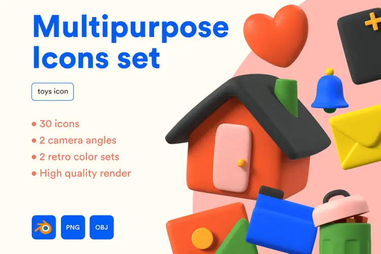 Multipurpose Icon Set 趣味创意儿童卡通3D立体彩泥电商网页webp免抠icon图标设计素材