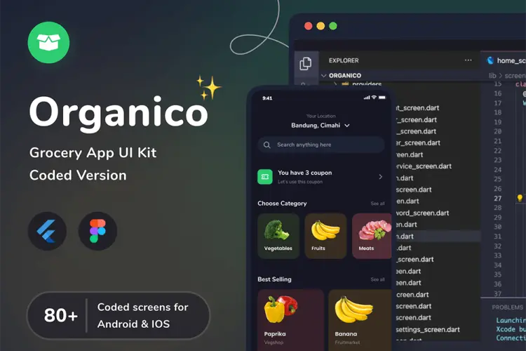 Organico Grocery App UI Kit (Design + Code) 80多屏蔬菜水果商品在线订购购物商城app界面UI设计