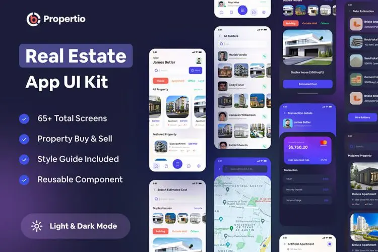 Propertio – Real Estate App 65屏移动房地产应用用户app界面界面ui套件figma源文件
