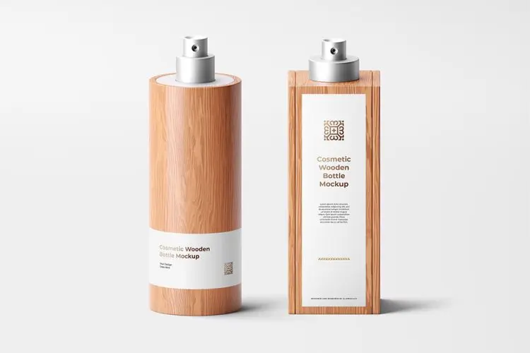 Cosmetic Wood Bottles Mockup 木质美妆护肤化妆品产品包装样机素材