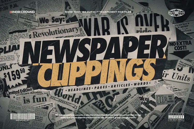 Newspaper Clippings 155款潮流复古黑白旧报纸新闻剪报艺术拼贴webp免抠图片设计素材