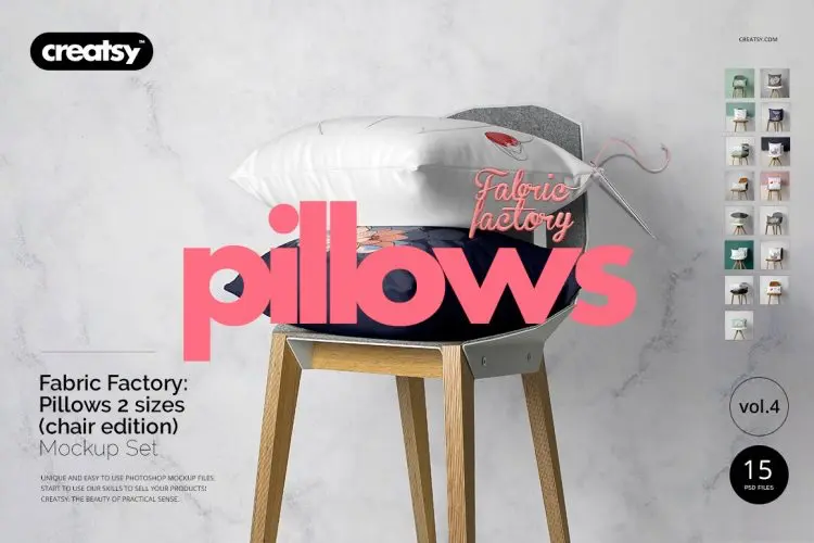Fabric Factory v4 Pillows on chairs 15款抱枕靠枕靠垫枕头腰靠空白贴图ps样机素材国外设计模板