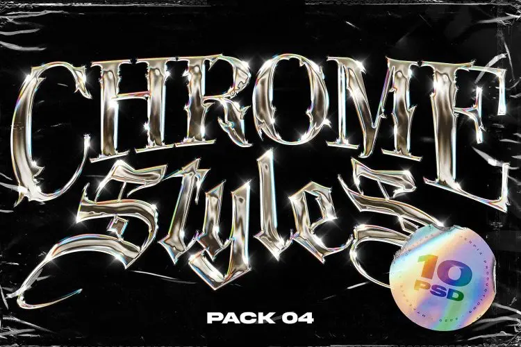 Chrome Text Effects Vol.4 10款潮流镀铬酸性金属立体字体设计logo特效ps样机素材生成模板