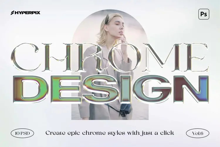 Chrome Text Effects Vol.6 10款潮流酸性金属摇滚哥特DJ镀铬立体字设计ps样机素材特效模版