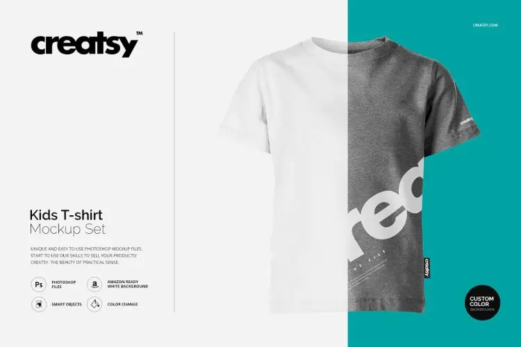 Kids T-shirt Mockup Set 儿童短袖T恤童装logo印花图案设计贴图ps样机素材国外设计模板