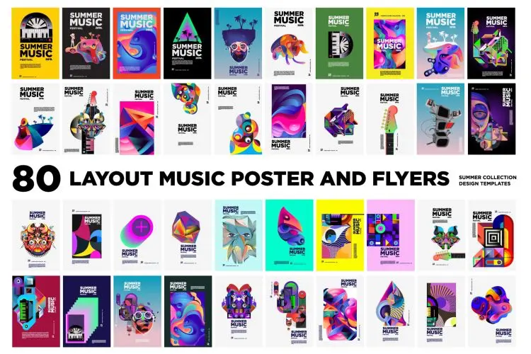 80 Music Illustration for Event 80款创意抽象炫彩乐队音乐节活动路演出海报设计kv主视觉矢量素材
