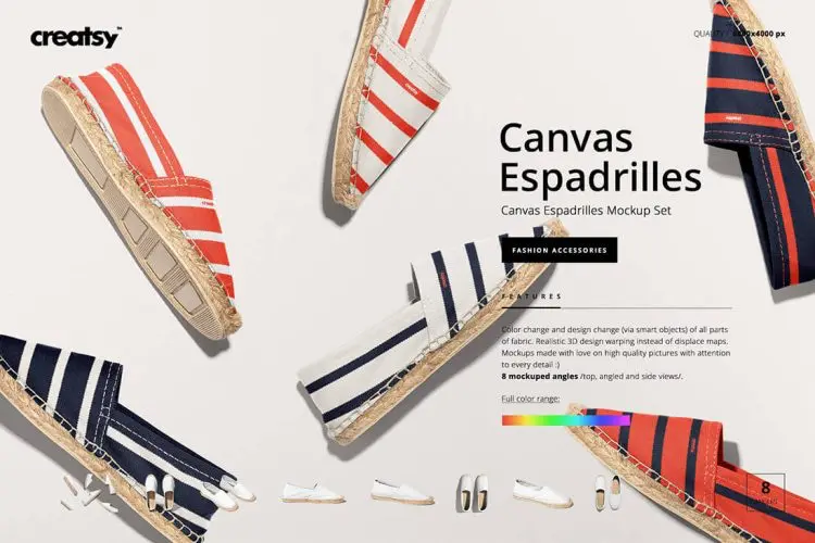 Canvas Espadrilles Mockup Set 帆布鞋多角度模拟效果展示样机mockup智能贴图psd设计素材模版