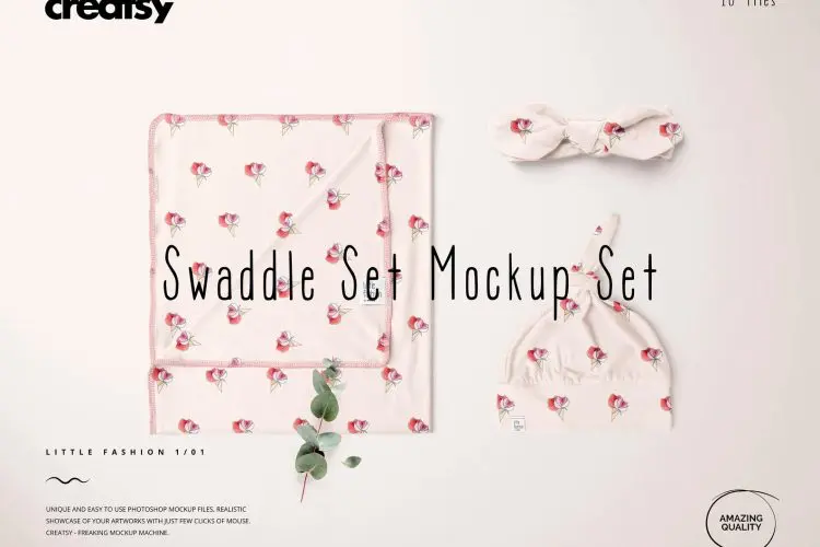 Swaddle Set Mockup Set (23/LFv.1) 婴儿帽子襁褓头带模拟效果展示样机mockup智能贴图psd素材模版
