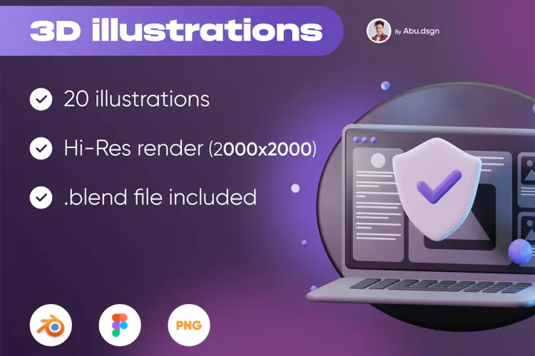 3D Illustrations vol.1 20张电脑数据业务目标办公演示3D插画图片webp免抠图设计素材