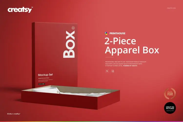 2-Piece Apparel Box Mockup Set 长方形衬衫服装纸盒产品包装盒空白贴图ps样机素材模板国外设计素材