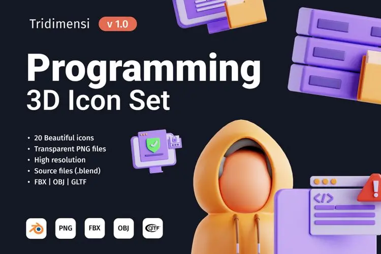 3D Programming 网络编程互联网开发外包业务场景演示3D图标icon设计素材webp免抠图片