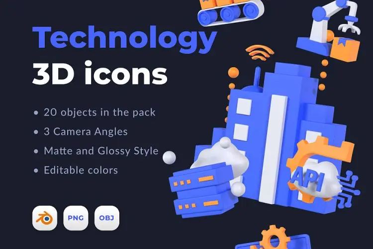 Technology 3D icons 20款高清云服务设备硬件科技技术演示3D图标icon素材webp免抠图