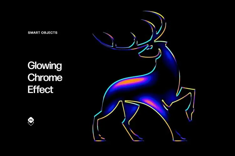 Glowing Chrome Effect 潮流霓虹发光镀铬金属效果Logo标题PS样机滤镜模板素材