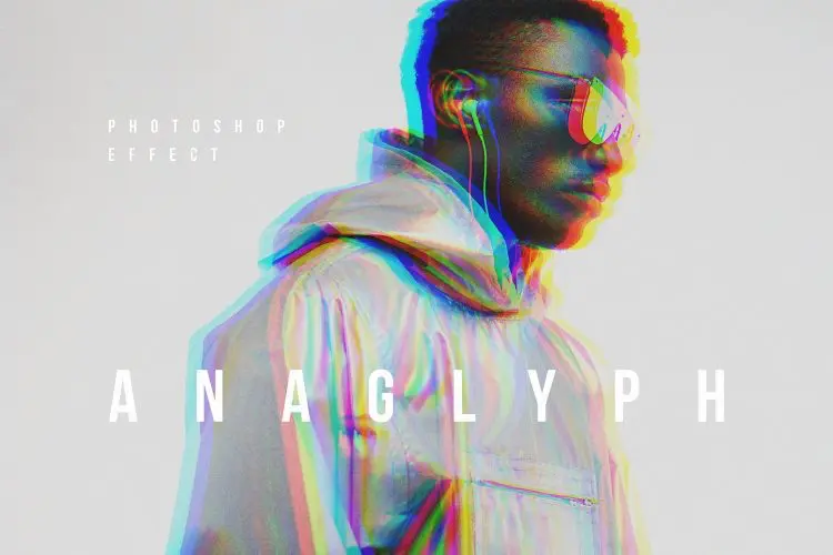 Anaglyph 3D Photoshop Effect 创意抽象抖音故障风错位logo海报设计ps样机素材图片特效生成模板