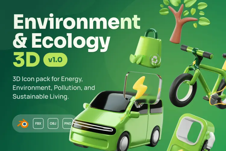 Greeny – Environment & Ecology 3D Icon Set 20款3D立体卡通绿色环保生态清洁新能源电池插图插画webp免抠素材