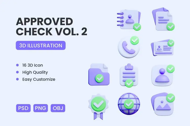 Approved 3D Icon VOL.2 16款通过批准完成类业务演示3D图标icon设计素材webp免抠图片