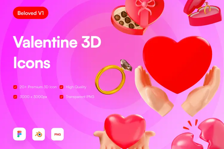 Valentine 3D Icons 24款情人节送礼表白3D图标icon素材webp免抠图片