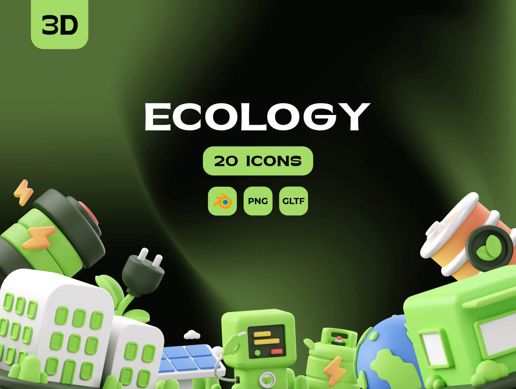 Ecology 3D Illustration 20款绿色能源生态环保爱护地球主题3D图标icon设计素材webp免抠图片
