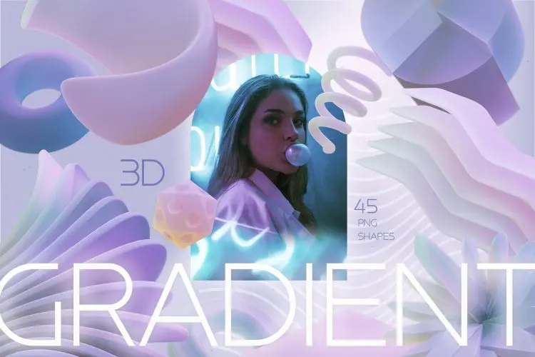 3D Abstract Gradient  45款3D立体扭曲渐变抽象艺术几何图形海报背景webp免抠图片素材