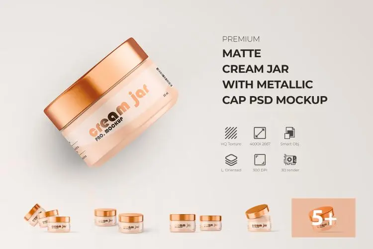 Matte Cream Jar Mockup With Metallic Lid Sun Cream 10款金属盖防晒霜美妆护肤哑光罐模型展示设计贴图ps包装样机素材模板