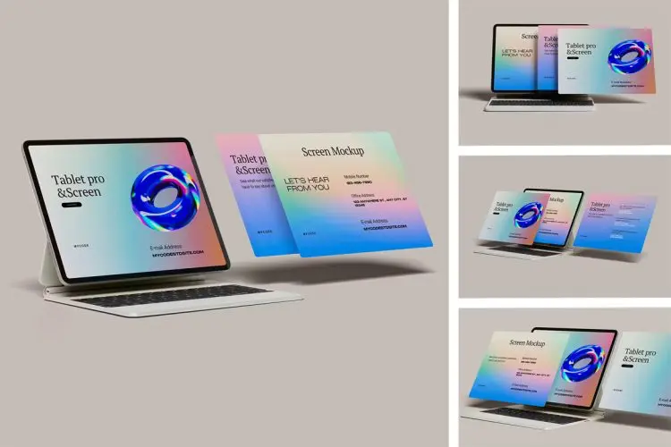 Tablet Pro Screen Mockup  4款iPad平板电脑设备模型ui设计作品展示贴图ps样机素材模板