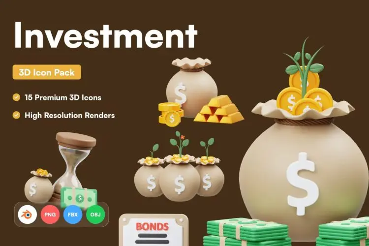 Investment 3D Icon  15款银行金融理财投资类3D等距图标icon素材webp免抠图国外设计素材
