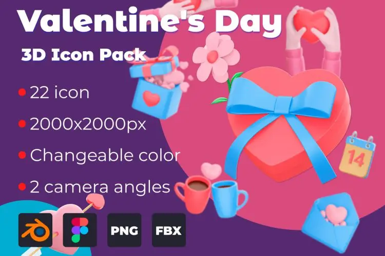 Valentine’s Day 3D Icon Pack 44款3d趣味卡通立体情人节礼物爱心爱情icon图标插图webp免抠素材