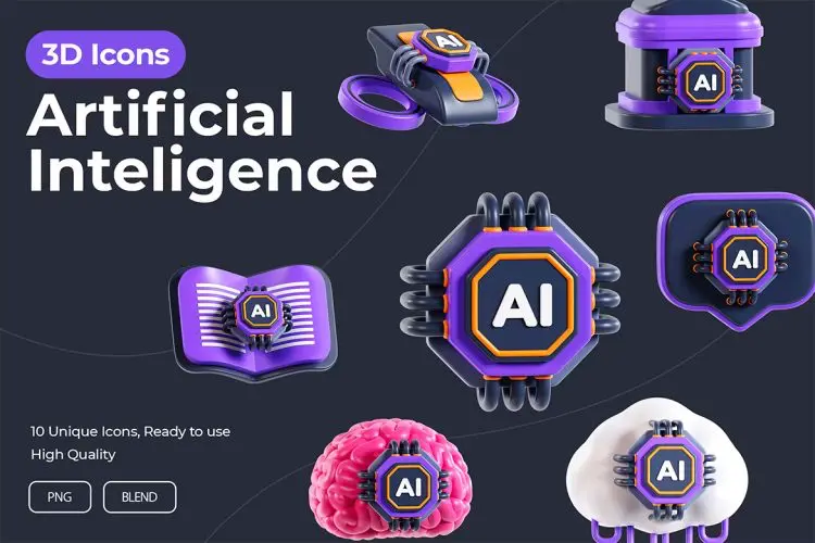 Artificial Intelligence 3D Icons  10款科技未来Ai人工智能设备3D图标icon设计素材webp免抠图片