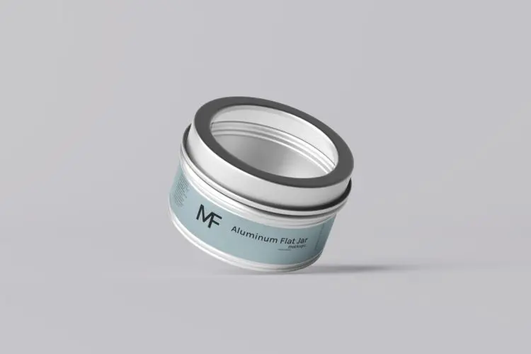 Small Flat Top Less Aluminum Cosmetic Jar Mockups  5款圆形铝制透明密封储物收纳罐包装设计ps样机素材展示效果图
