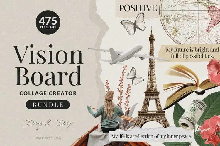 Vision Board Collage Creator  475款潮流怀旧超现实主义自然旅行植物复古拼贴webp免抠图片素材