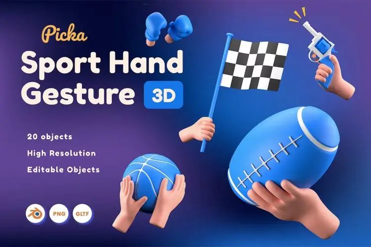 Sport Hand Gesture 3D 20款打篮球橄榄球体育运动发令3D手势插图icon设计素材webp免抠图片