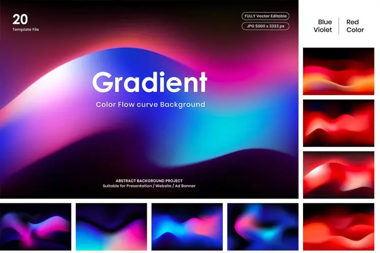 Gradient color Flow curve Background 20P科幻未来抽象流体波浪渐变海报广告背景图片国外设计素材