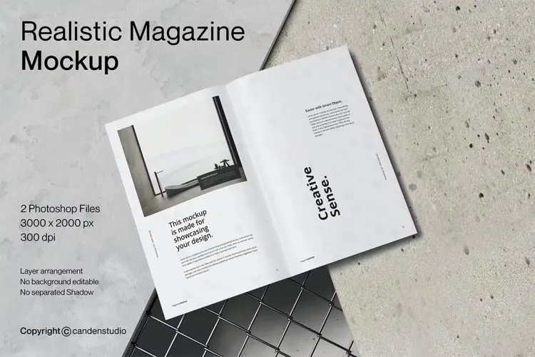 FA – New Realistic Magazine Mockup 杂志宣传册模型封面内页设计贴图ps样机素材模板 2psd