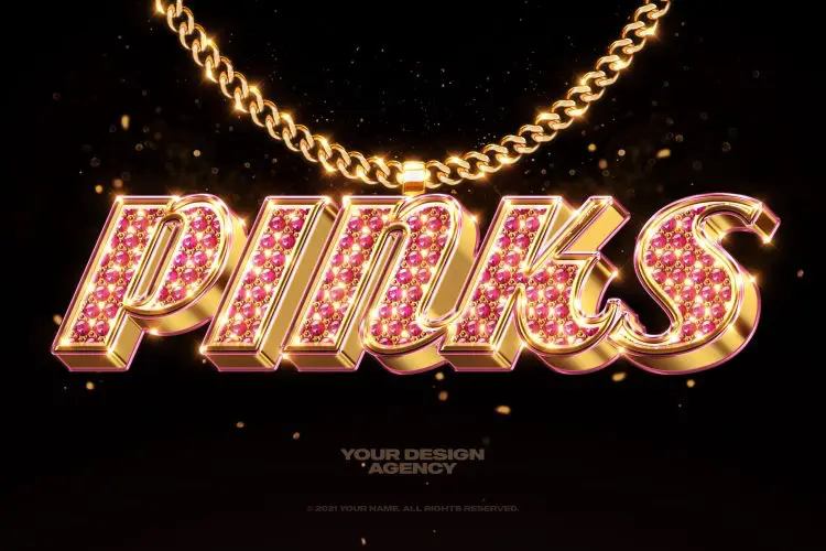 Bling Bling Text and Logo Effect Vol.1 复古粉色水钻街头嘻哈史诗奢华黄金链子3D立体标题标志Logo设计PS样式模板