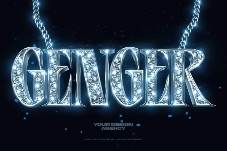 Dimlexia – Bling Bling Text Effect and Logo Style Vol.8 复古金光闪闪钻石嘻哈白金链3D立体徽标标题Logo设计PS样机模板