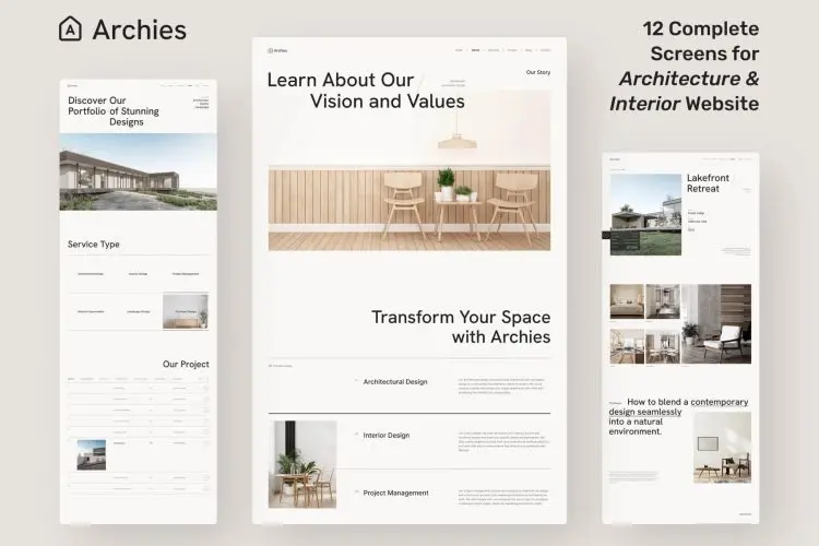 Archies – Architecture & Interior Design  12页极简主义建筑和室内网站设计Figma模板