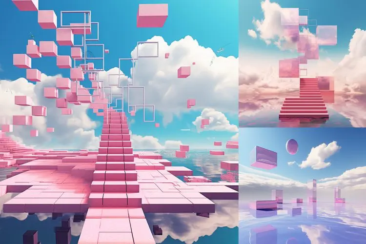 3D Geometric Shapes Natural Background 52款高清AI智能绘画生成科幻赛博未来3D奇幻海洋沙漠空间JPG背景壁纸设计套装