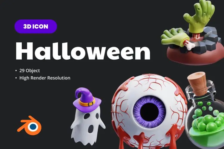 Halloween 3D Illustration 29款3D卡通万圣节恐怖派对鬼节创意潮流插图插画webp免抠图片素材
