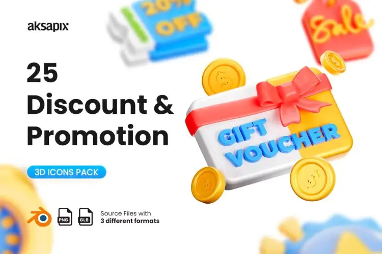 Discount and Promotion 3D Icon  25款电商购物节促销打折营销优惠活动3D图标icon素材webp免抠图片