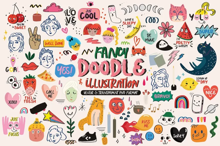 Fancy Doodle Illustration  100款趣味创意卡通潮流涂鸦潮牌插图插画ai设计webp免抠素材源文件