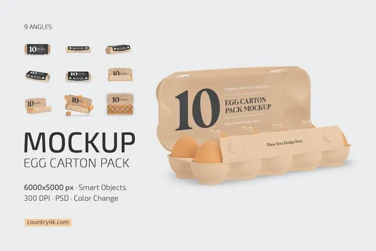 Egg Carton Pack Mockup Set  10只装鸡蛋纸盒模型腰封包装设计贴图ps样机素材模板